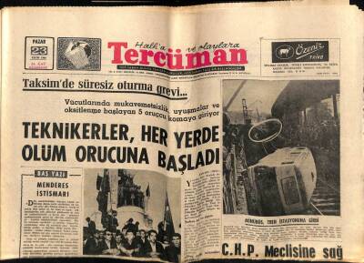 Tercüman Gazetesi 23 Ekim 1966 - Teknikerler Her Yerde Ölüm Orucuna Başladı GZ54359 - 1