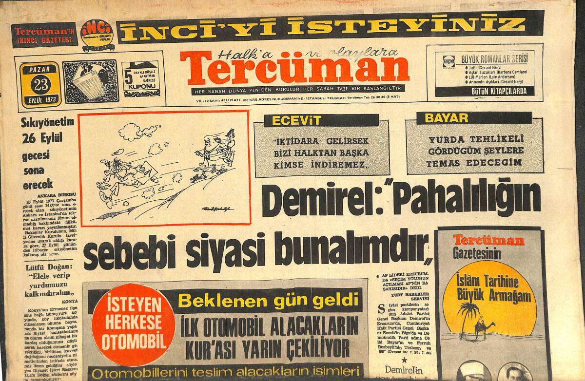 Tercüman Gazetesi 23 Eylül 1973 - Almanya'da Patron Olan Türkler - Türkiye Liginde Üçüncü Pazar GZ144459 - 1