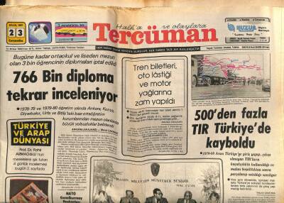 Tercüman Gazetesi 23 Eylül 1981 - 500den Fazla Tır Türkiyede Kayboldu GZ65974 - 2
