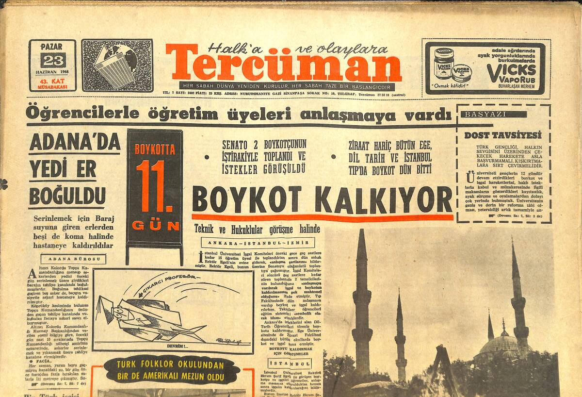 Tercüman Gazetesi 23 Haziran 1968 - Zorlu 