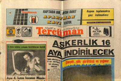 Tercüman Gazetesi 23 Haziran 1969 - Askerlik 16 Aya İndirilecek GZ54756 - 1