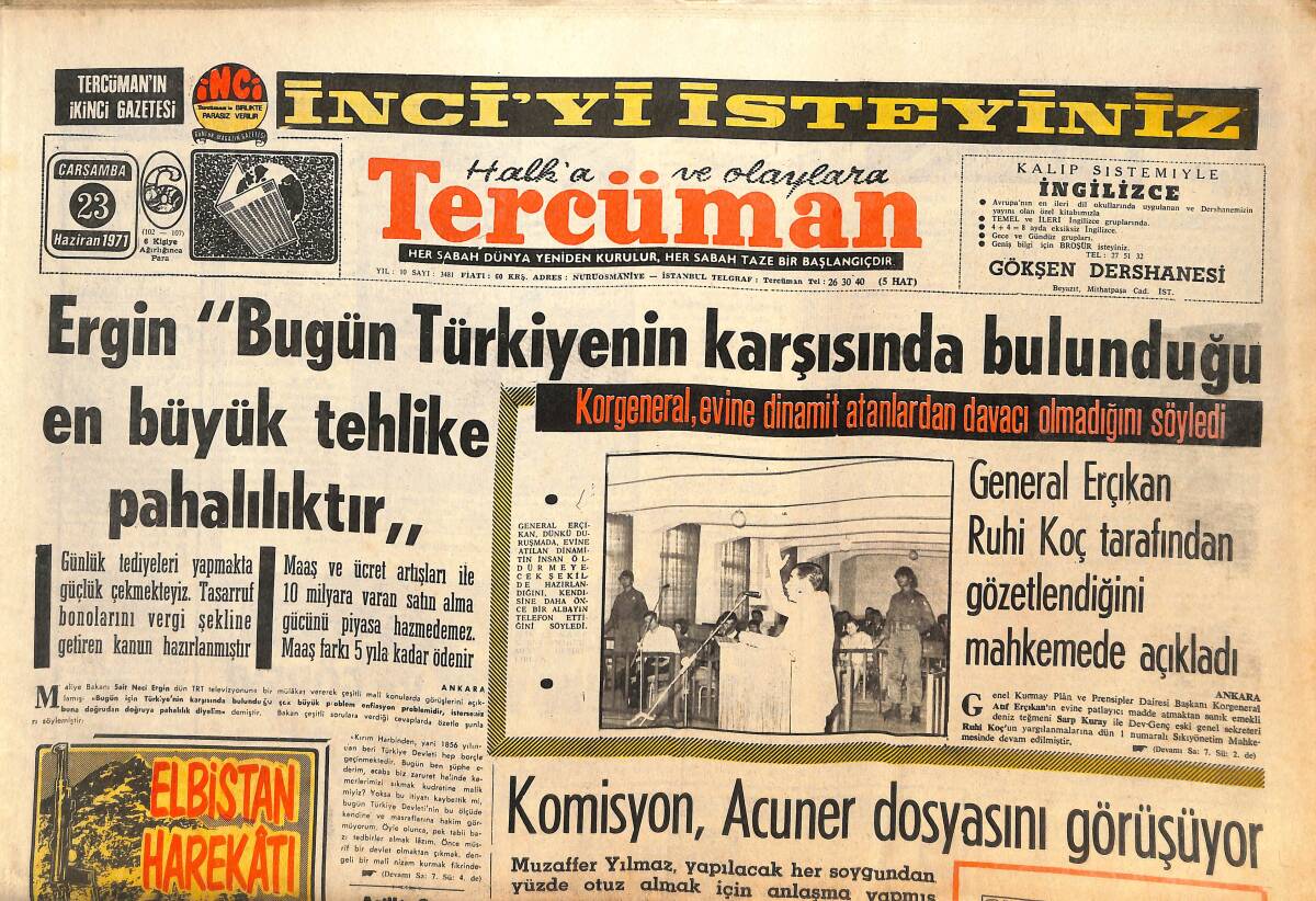 Tercüman Gazetesi 23 Haziran 1971 - Komisyon , Acuner Dosyasını Görüşüyor - 40 Bin Memur Emekliliğini İsteyecek GZ141535 - 1