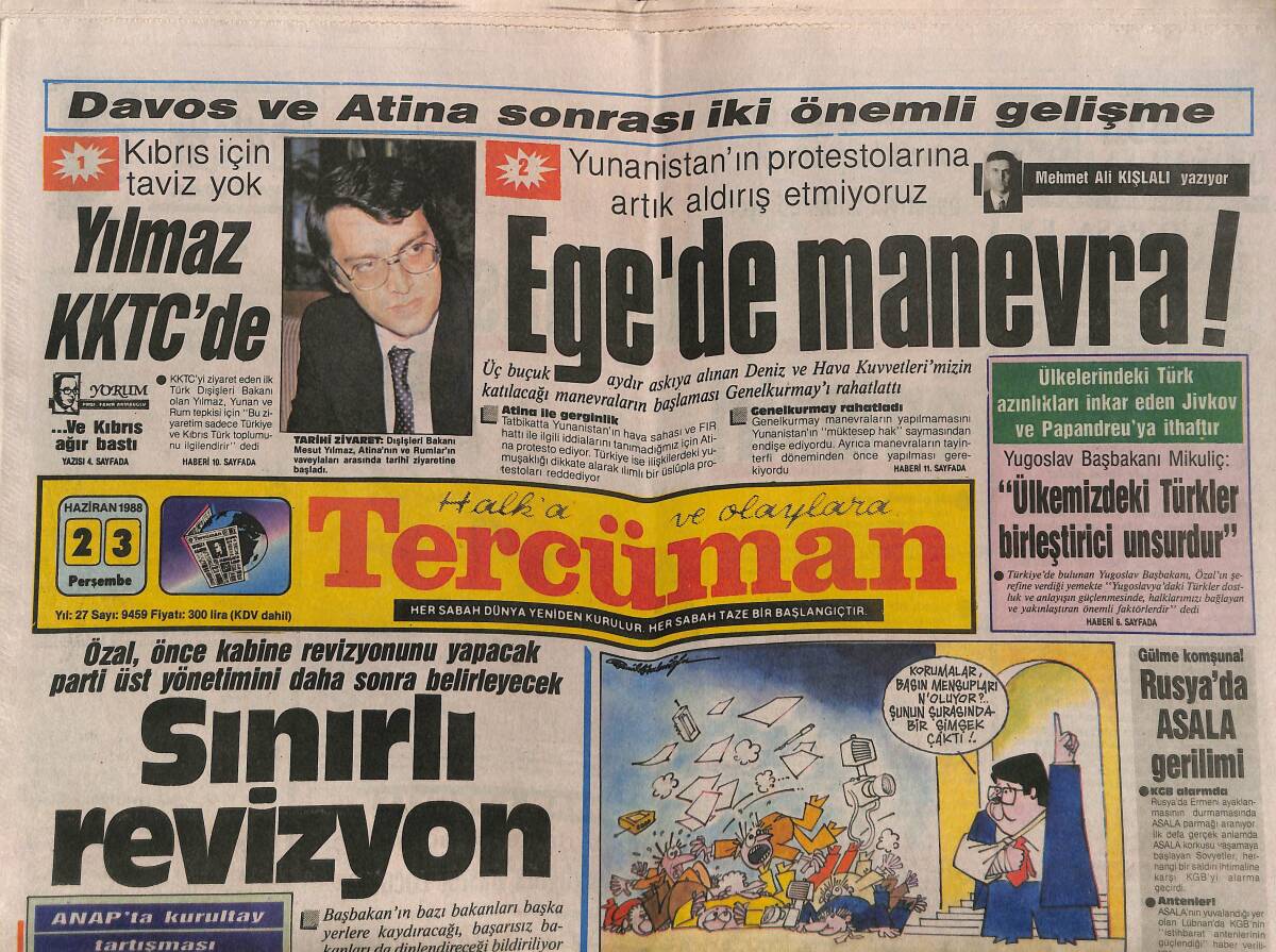 Tercüman Gazetesi 23 Haziran 1988 - Türkân Şoray Ödülünü Aldı - Ege'de Manevra GZ150146 - 1