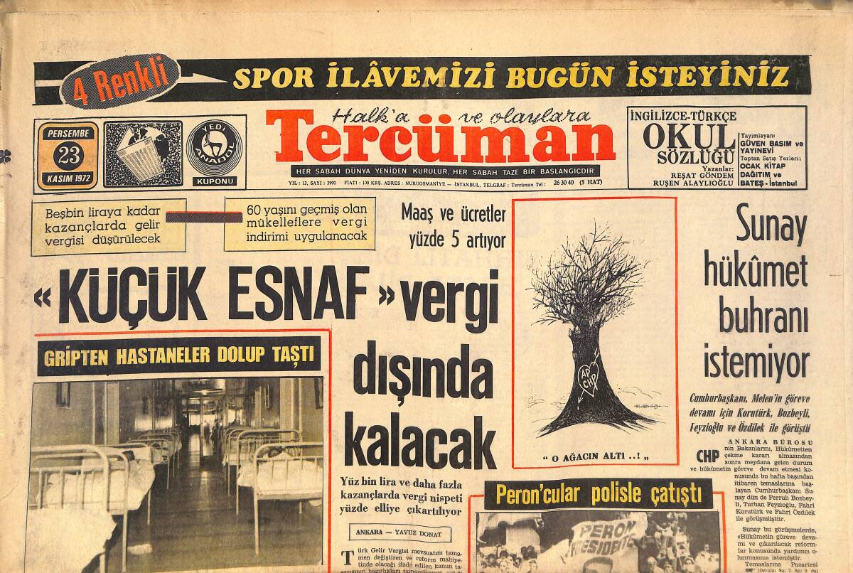 Tercüman Gazetesi 23 Kasım 1972 - Sunay Hükümet Buhranı İstemiyor - Muhammed Ali Sekizinci Rauntta Foster'i Ringe Çaktı GZ145649 - 1