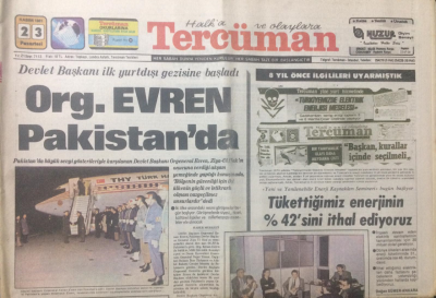 Tercüman Gazetesi 23 Kasım 1981 - Org.Evren Pakistanda - GZ12987 - 1