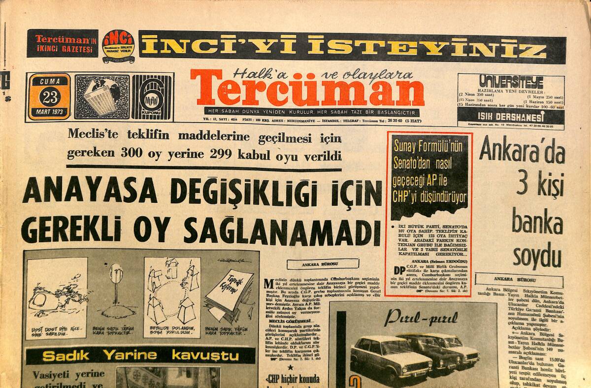 Tercüman Gazetesi 23 Mart 1973 - Boğaz Köprüsünün Anayolu Pazartesi Günü Tamamlanıyor - Futbolda Kaybolan İzmir GZ160651 - 1