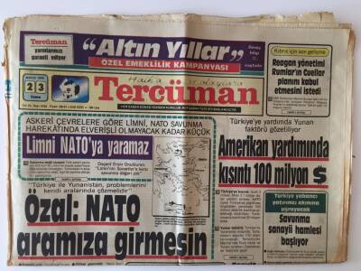 Tercüman Gazetesi 23 Mayıs 1986 - Özal Nato Yunanistan Limni Konusunda Aramıza Girmesin.. GZ10854 - 2