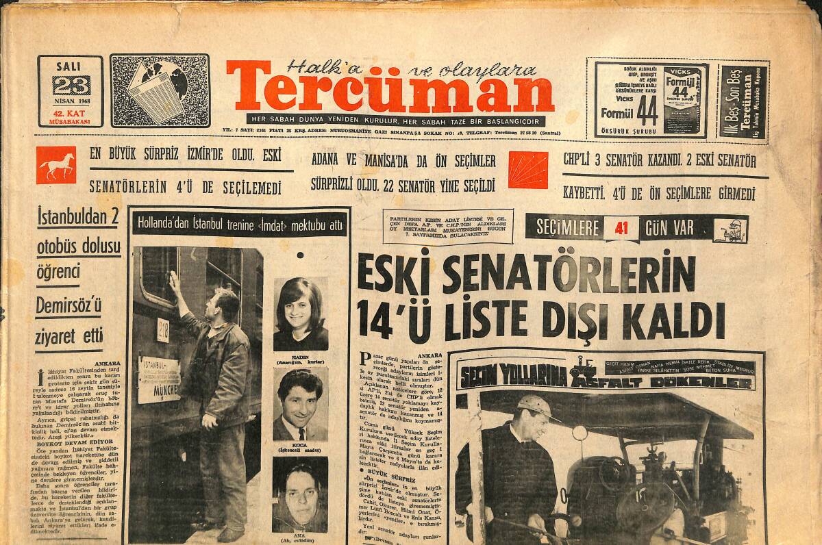 Tercüman Gazetesi 23 Nisan 1968 - Hollanda'dan İstanbul Trenine İmdat Mektubu Attı - Robert Koleji 7 Gün 7 Gece Şenlik GZ141800 - 1