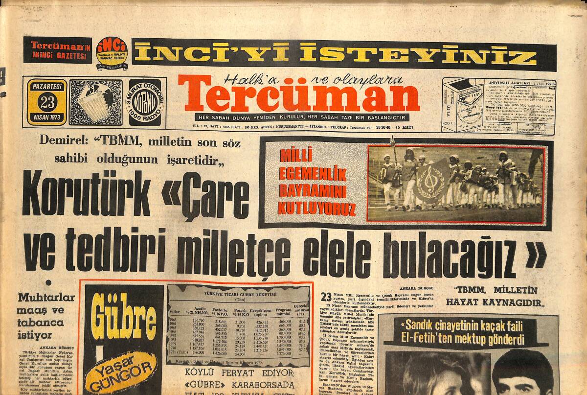 Tercüman Gazetesi 23 Nisan 1973 - İşkur Gübre Fabrikası 10 Bin Kişiye İş Sağlayacak GZ145534 - 1