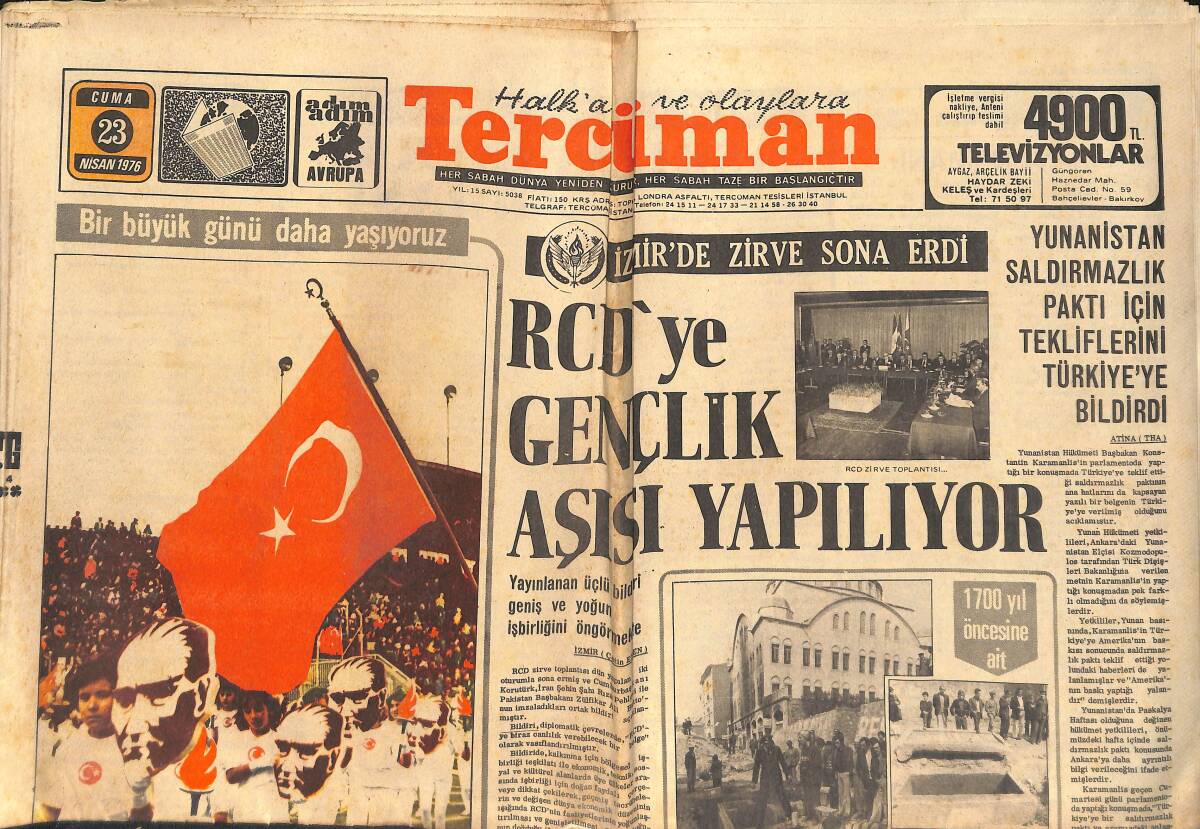 Tercüman Gazetesi 23 Nisan 1976 - Tarım Sektöründe Altın Yıl - Tanınmış İş Adamı İbrahim Kaya Öldürüldü GZ132765 - 1