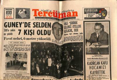 Tercüman Gazetesi 23 Ocak 1969 - Güneyde Selden 7 Kişi Öldü , Fırat Nehri 6 Metre Yükseldi GZ67949 - 2