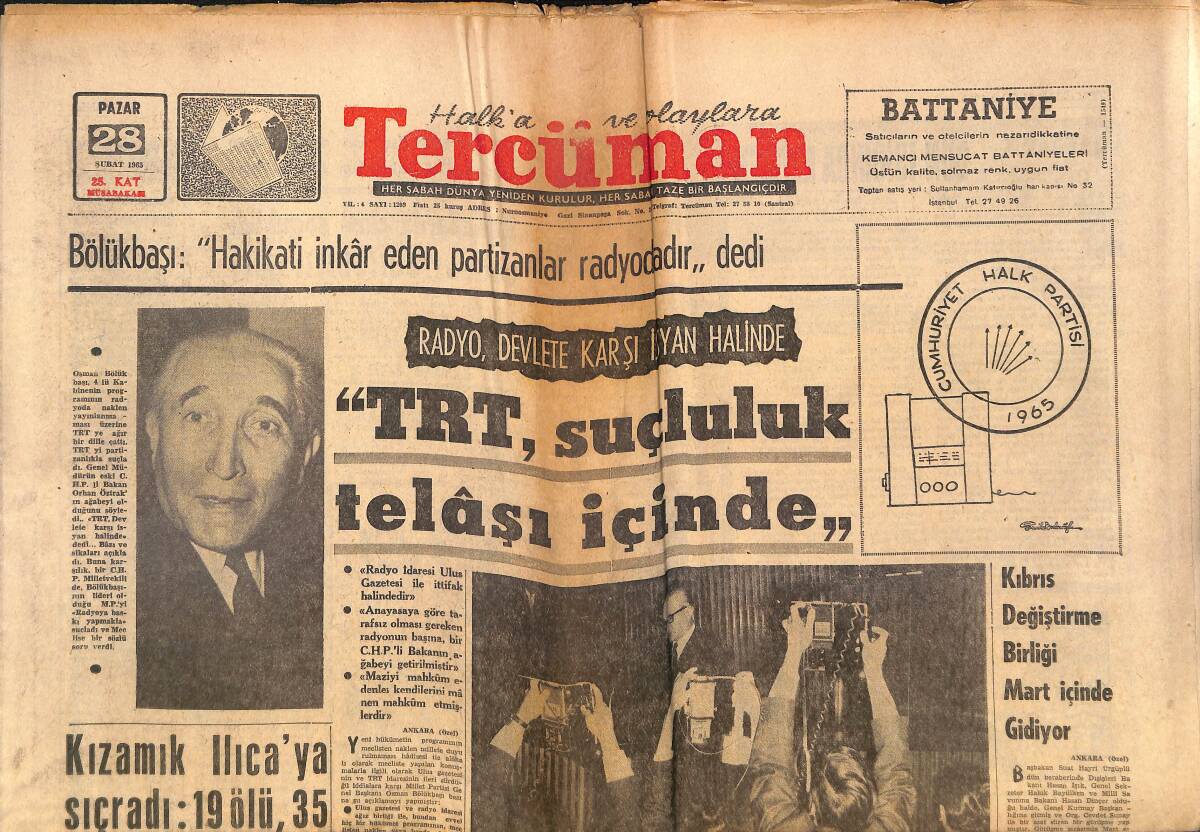 Tercüman Gazetesi 23 Şubat 1965 - Radyo, Devlete Karşı İsyan Halinde - Malcolm X'in Cenaze Namazı Kilisede Kılındı GZ140434 - 1