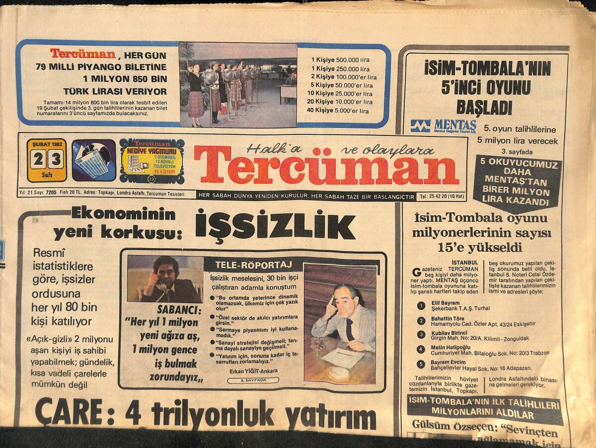Tercüman Gazetesi 23 Şubat 1982 - Ekonominin Yeni Korkusu: İşsizlik - Judocular Talas'ta Kampa Alındı! GZ145800 - 1