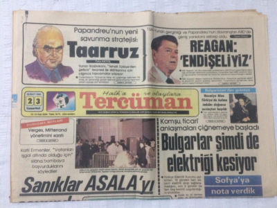 Tercüman Gazetesi 23 Şubat 1985 - ReaganEndişeliyiz,Türkücü Hülya Suer Turgut Sunalpı Öptü - GZ17442 - 1
