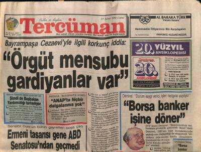 Tercüman Gazetesi 23 Şubat 1990 - Bayrampaşa Cezaevinde Korkunç İddia,Örgüt Mensubu Gardiyanlar Var GZ61256 - 2