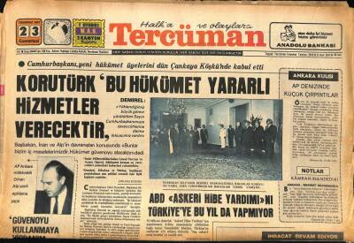 Tercüman Gazetesi 23 Temmuz 1977 - Cumhurbaşkanı , Yeni Hükümet Üyelerini Dün Çankaya Köşkünde Kabul Etti GZ85716 - 1