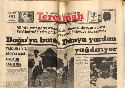 Tercüman Gazetesi 24 Ağustos 1966 - 50 Bin Vatandaş Evsiz Kaldı, Deprem Devam Ediyor GZ54041 - 1