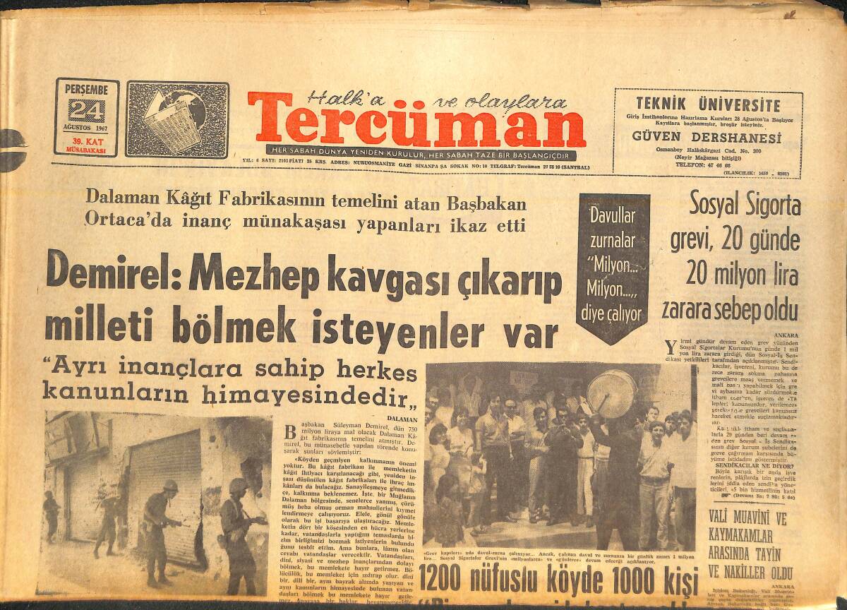Tercüman Gazetesi 24 Ağustos 1967 - Türkiye 2. Liginin 40 Takımı Hafta Sonuna Hazırlanıyor GZ141737 - 1
