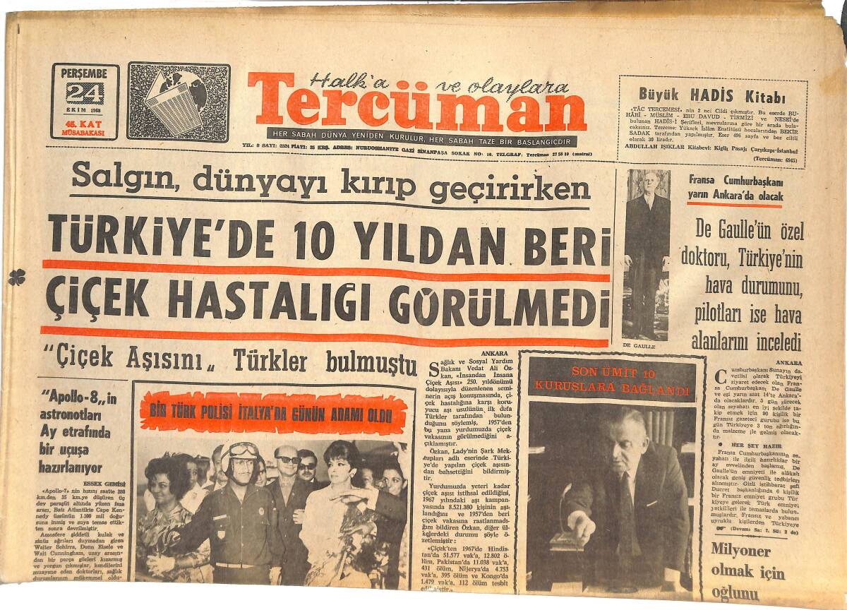 Tercüman Gazetesi 24 Ekim 1968 - Gina, Türk Muhafızını Roma'ya Davet Etti - Basketbol Finalini Amerika İle Yugoslavya Oynuyor! GZ145166 - 1
