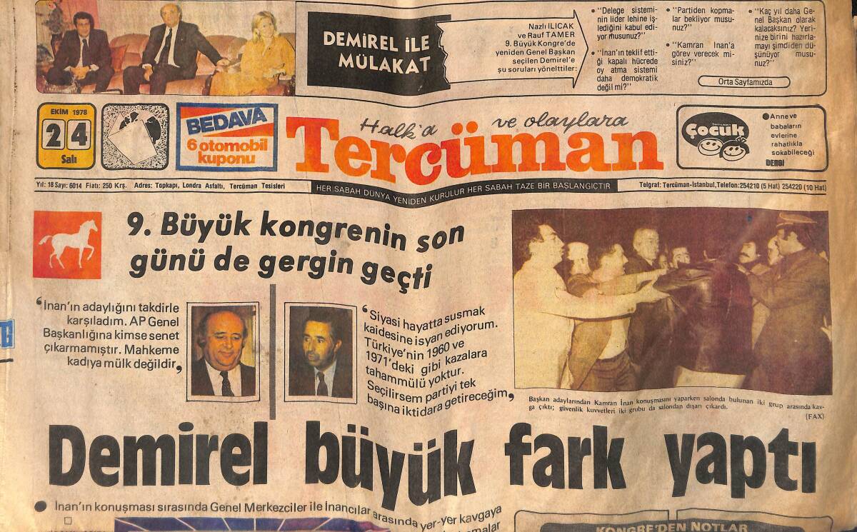 Tercüman Gazetesi 24 Ekim 1978 - Demirel Büyük Fark Yaptı - Hacı Adayı Kafileleri Dün İstanbul'dan Hareket Etti GZ132782 - 1