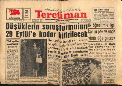 Tercüman Gazetesi 24 Eylül 1960 - Düşüklerin Soruşturmaları 29 Eylüle Kadar Bitirilecek GZ67528 - 2