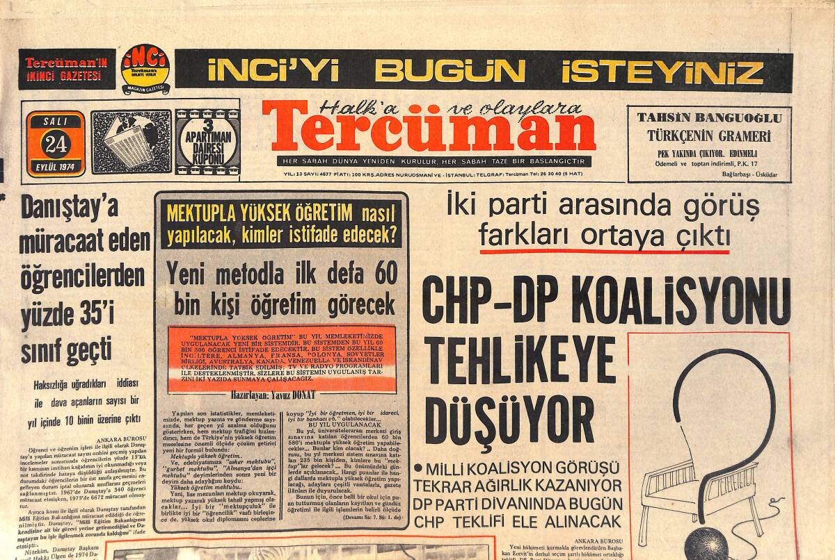 Tercüman Gazetesi 24 Eylül 1974 - Didi: Hedefim Avrupai Bir Fenerbahçe - Elektronik Endüstrimiz Baltalanıyor GZ156892 - 1