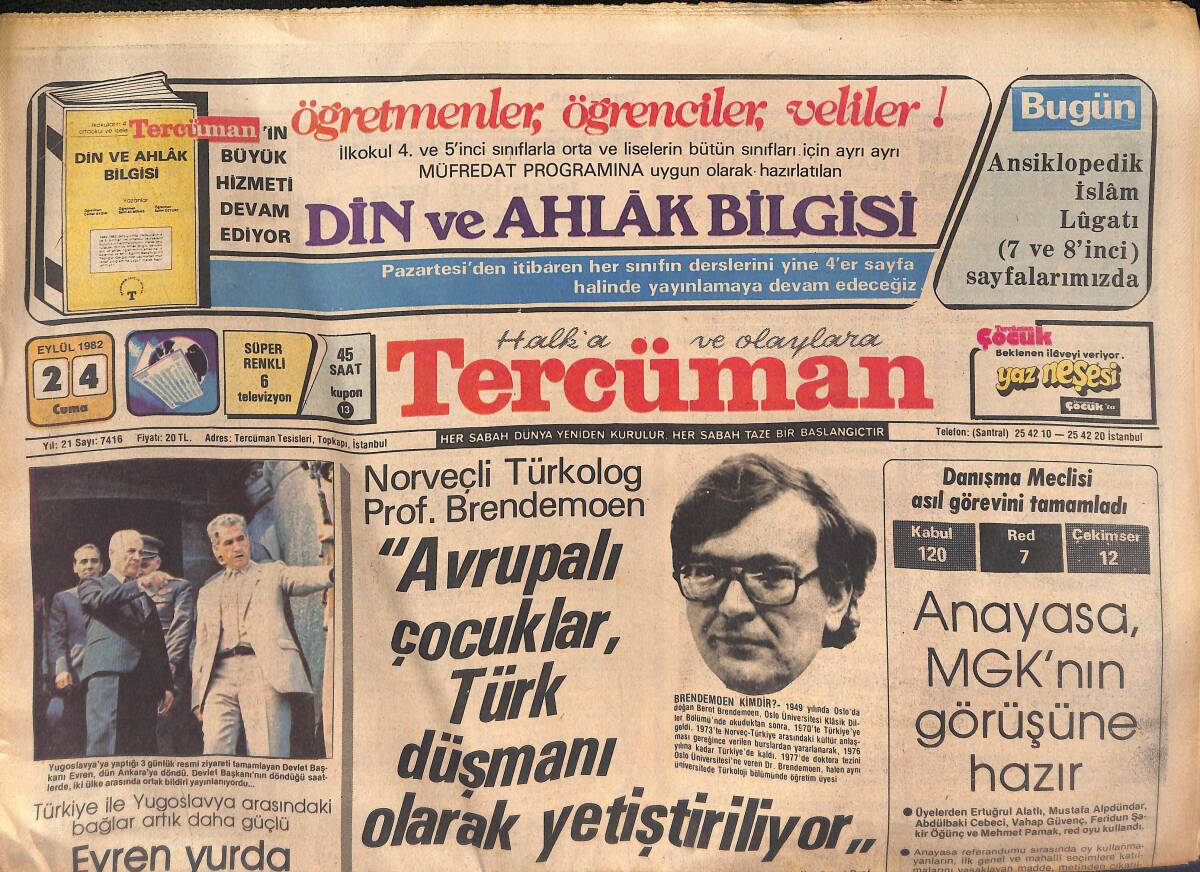Tercüman Gazetesi 24 Eylül 1982 - Ajda Pekkan'dan Çok Samimi İtiraflar - Avrupalı Çocuklar Türk Düşmanı Olarak Yetiştiriliyor GZ132667 - 1