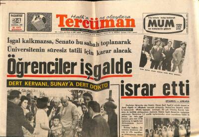Tercüman Gazetesi 24 Haziran 1968 - Öğrenciler İşgalde Israr Etti GZ67035 - 2