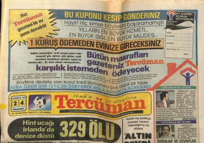 Tercüman Gazetesi 24 Haziran 1985 - Hint Uçağı İrlandada Düştü,329 Ölü GZ54102 - 1