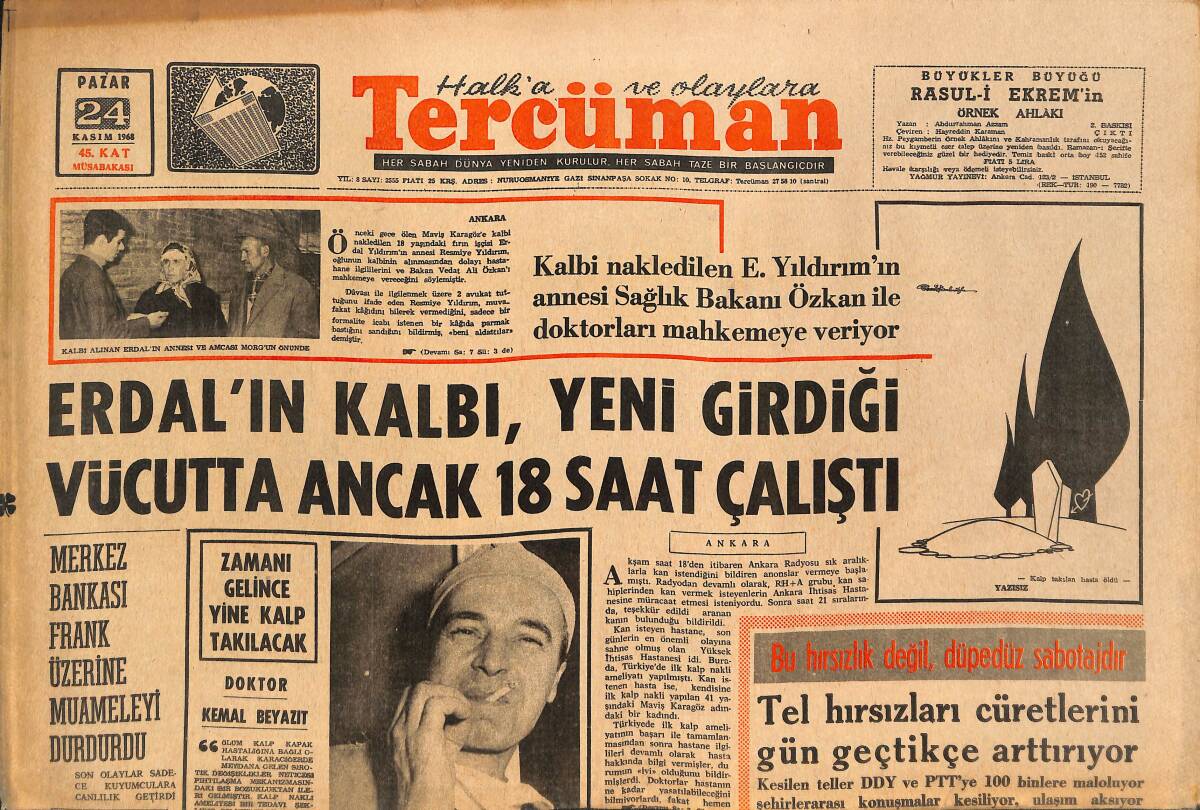 Tercüman Gazetesi 24 Kasım 1968 - Dünya'nın Tek Uçak Villası Trabzon'da - 2'ye Ayrılan Düderan Aşireti Savaşa Başladı! GZ145791 - 1
