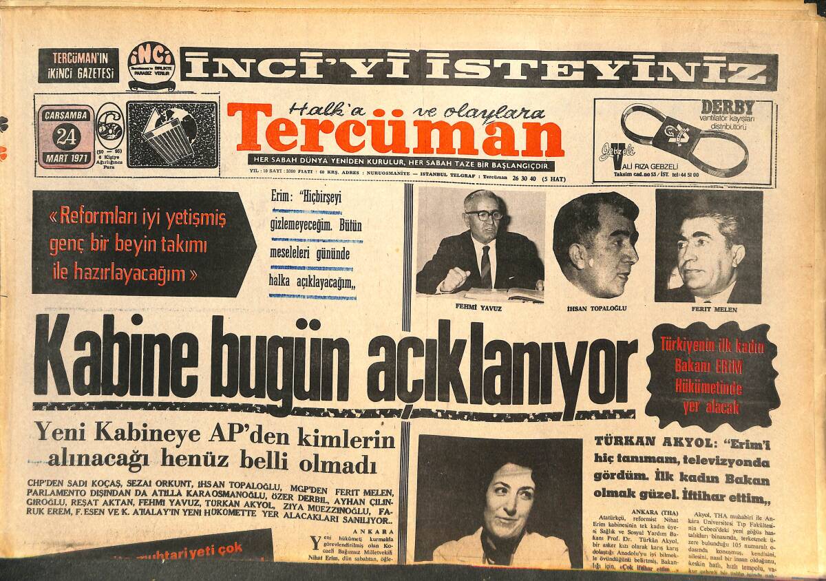 Tercüman Gazetesi 24 Mart 1971 - Hüseyin İnan, Uykuda Kıstırılıp Yakalandı - Muhammed Ali Clay Ve Joe Fraizer Maçı Fotoğrafları GZ144596 - 1