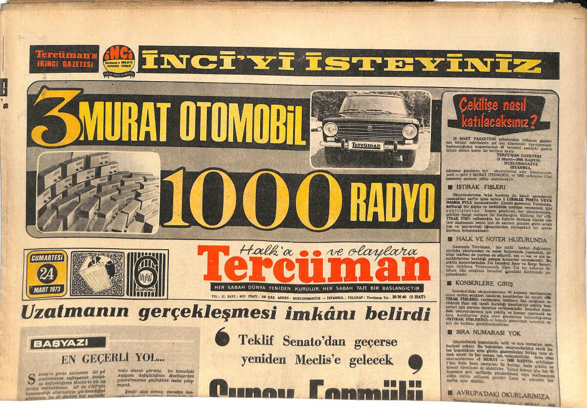 Tercüman Gazetesi 24 Mart 1973 - Galatasaray-Giresunspor Mithat Paşa Stadında Oynuyor - Dünya Liglerinin 3 Namağlup Takımlarından Biri Erzurumspor GZ144899 - 1