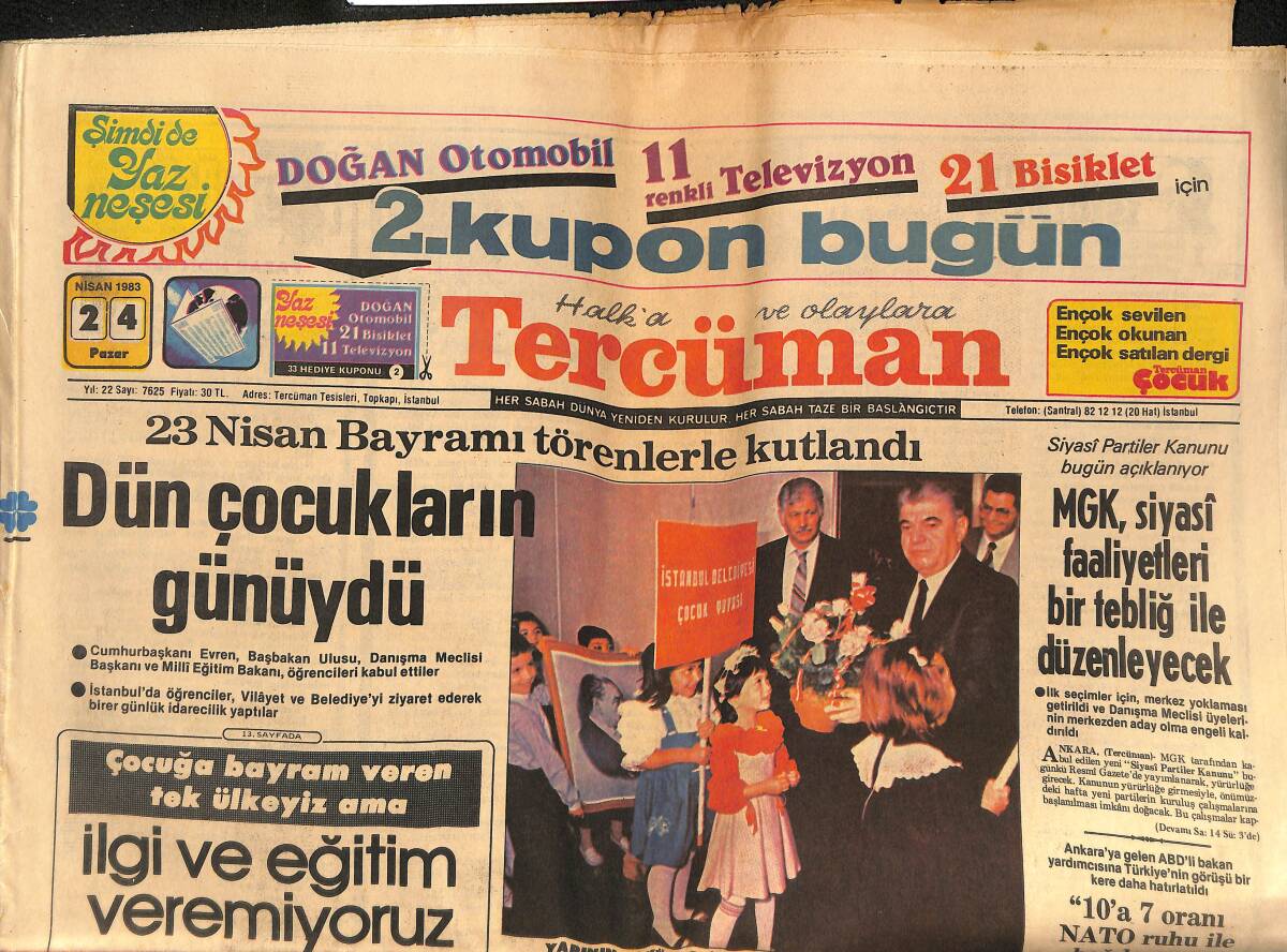 Tercüman Gazetesi 24 Nisan 1983 - Dünyanın 3. Büyük Dokuma Fabrikası Adana'da Açılıyor GZ134470 - 1