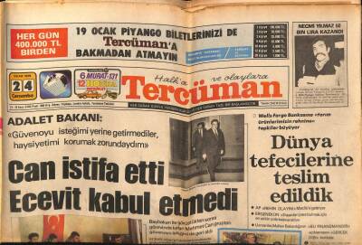 Tercüman Gazetesi 24 Ocak 1979 - Can İstifa Etti Ecevit Kabul Etmedi GZ70657 - 1