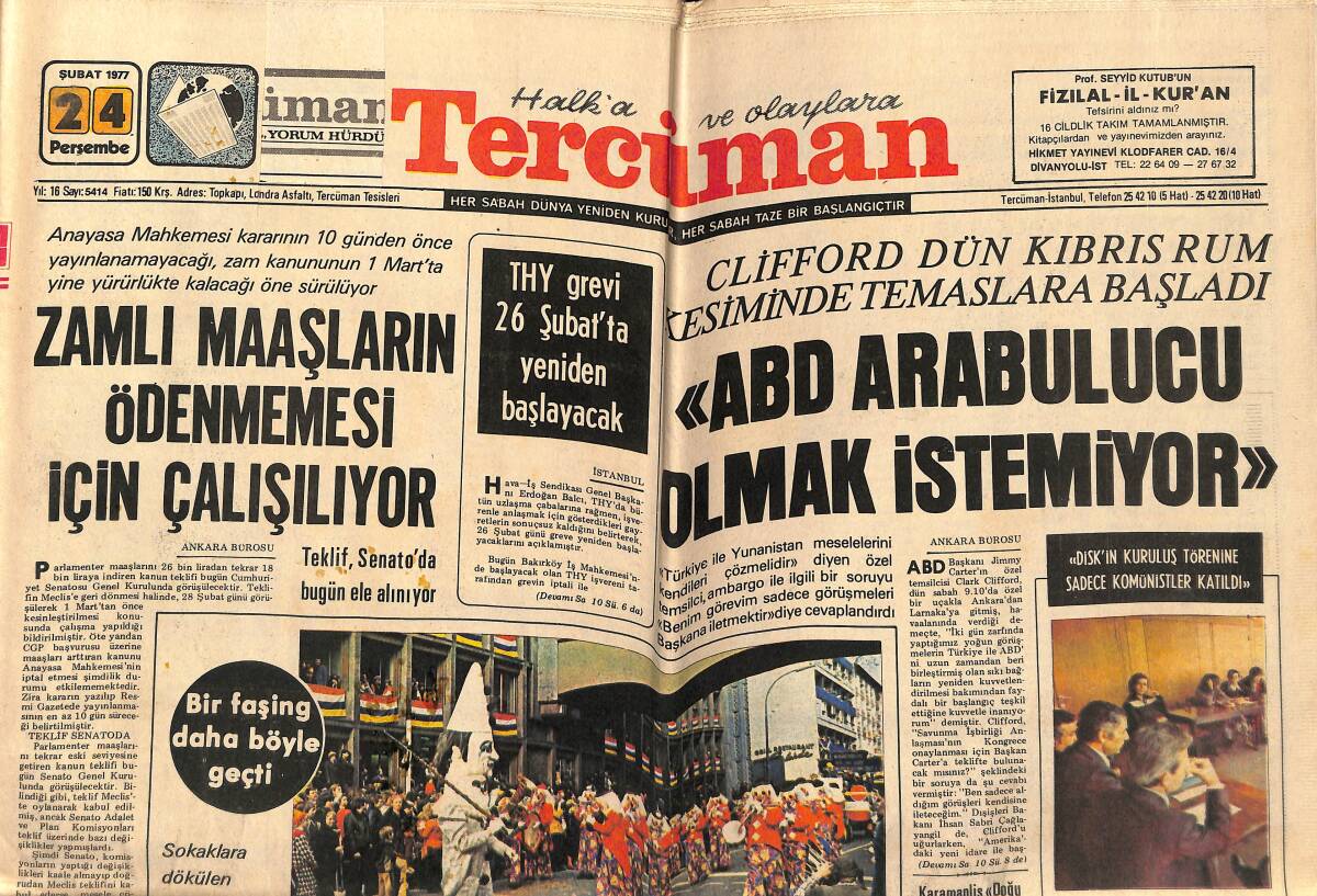 Tercüman Gazetesi 24 Şubat 1977 - Murat-131 Ultra Dev Boy Reklam - THY Grevi 26 Şubat'ta Yeniden Başlayacak GZ160331 - 1