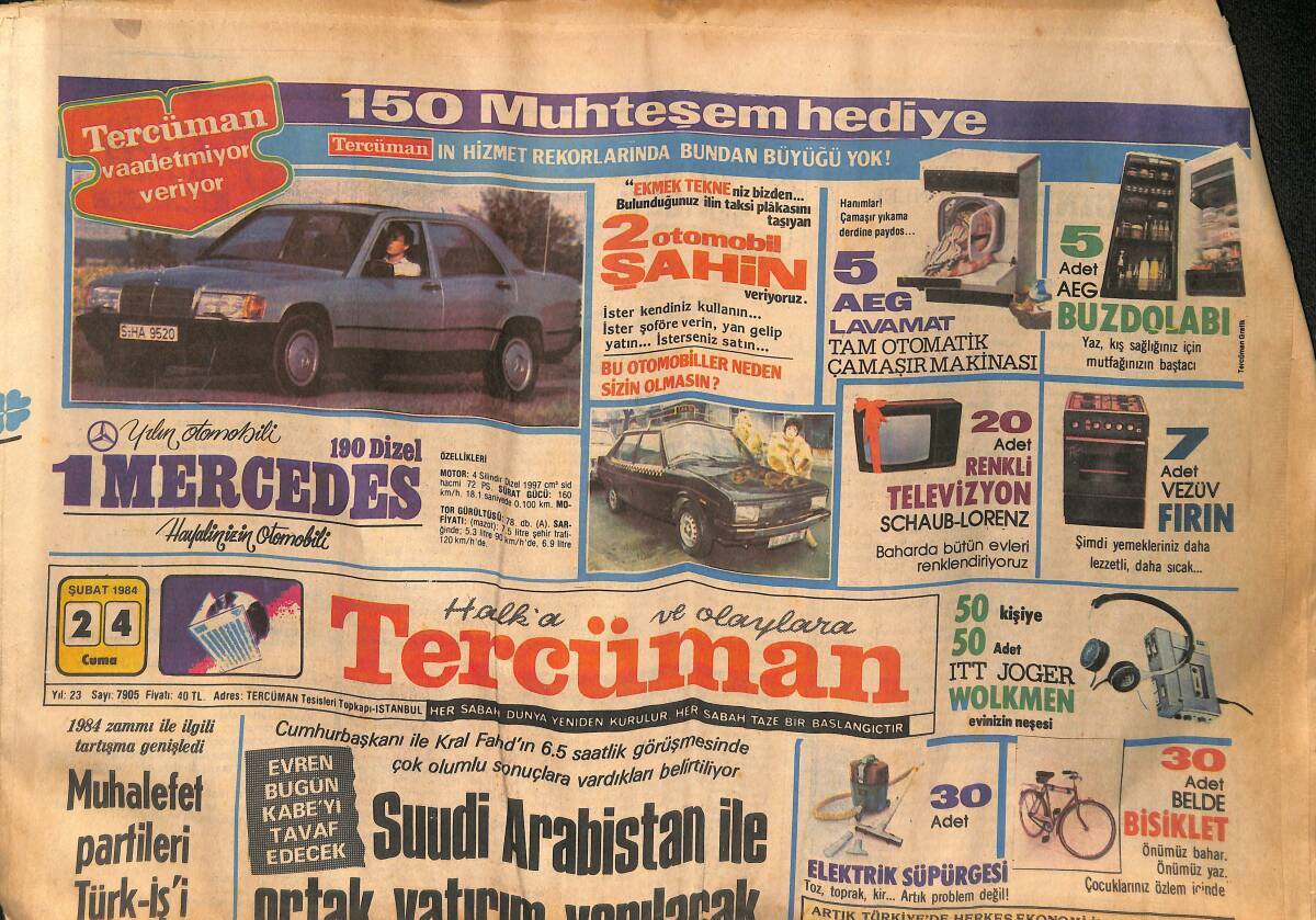 Tercüman Gazetesi 24 Şubat 1984 - Suudi Arabistan İle Ortak Yatırım Yapılacak - ...Ve Bozbey İstifa Etti GZ134573 - 1