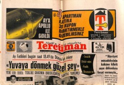 Tercüman Gazetesi 24 Temmuz 1969 - Ay Fatihleri Bugün Saat 18.49da Dünyaya İniyor GZ65671 - 1
