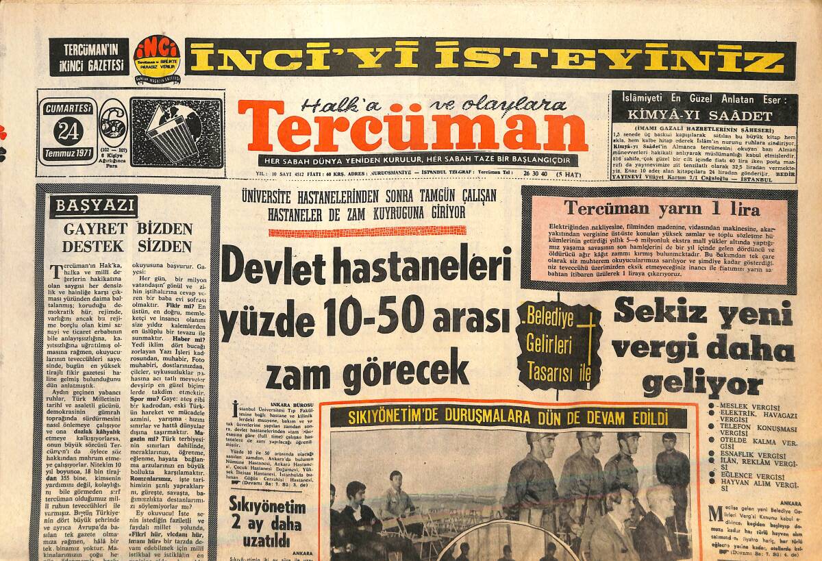 Tercüman Gazetesi 24 Temmuz 1971 - Seven Ve Baca Tahliye Edildi - Pele'nin Uğurlanışında Yalnız Tercüman Vardı GZ141545 - 1
