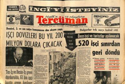 Tercüman Gazetesi 25 Ağustos 1970 - 520 İşçi Sınırdan Geri Döndü GZ65440 - 1