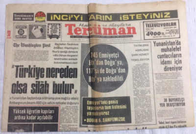 Tercüman Gazetesi 25 Ağustos 1975 - Türkiye Nereden Olsa Silah Bulur - GZ19550 - 1