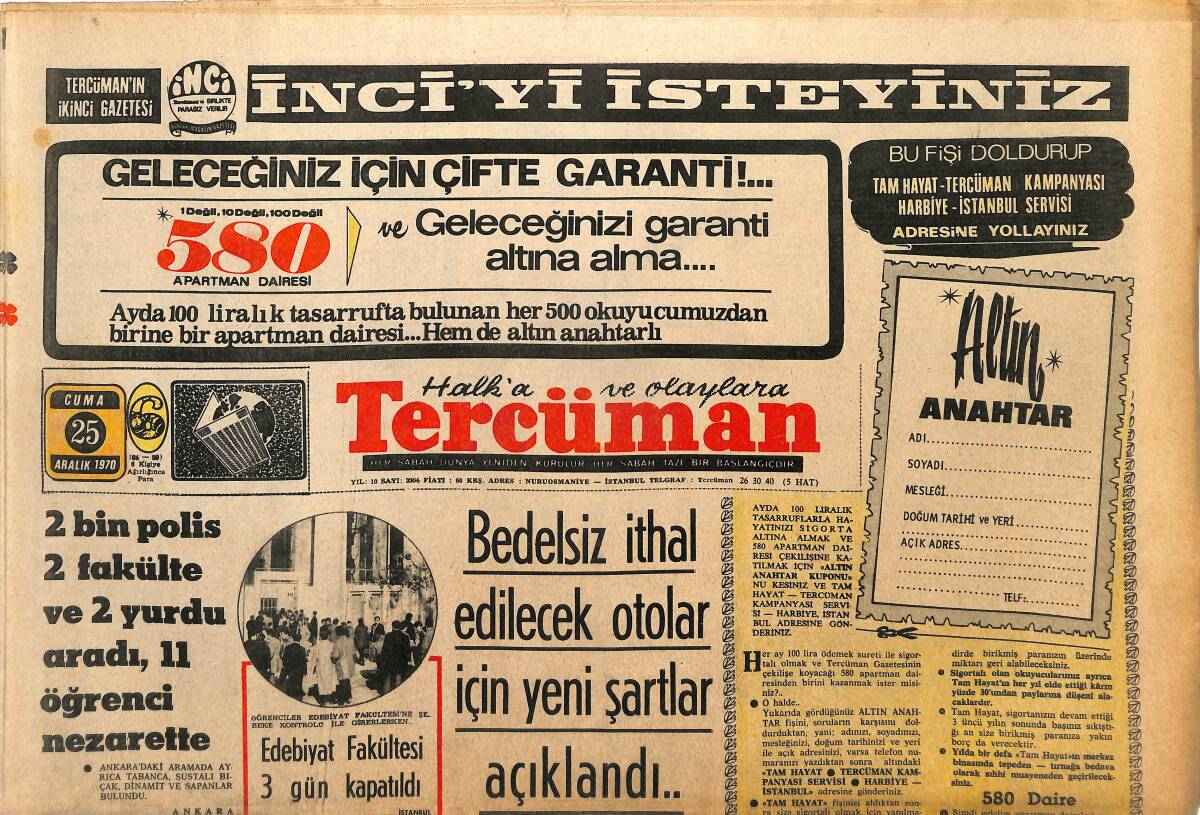 Tercüman Gazetesi 25 Aralık 1970 - Pik Demir Satışı Serbest Bırakıldı - Ardeşen İlçesini Deniz Yavaş Yavaş İstilâ Ediyor GZ145376 - 1