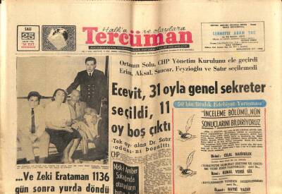 Tercüman Gazetesi 25 Ekim 1966 - Ecevit 31 Oyla Genel Sekreter Seçildi 11 Oy Boş Çıktı GZ54357 - 1