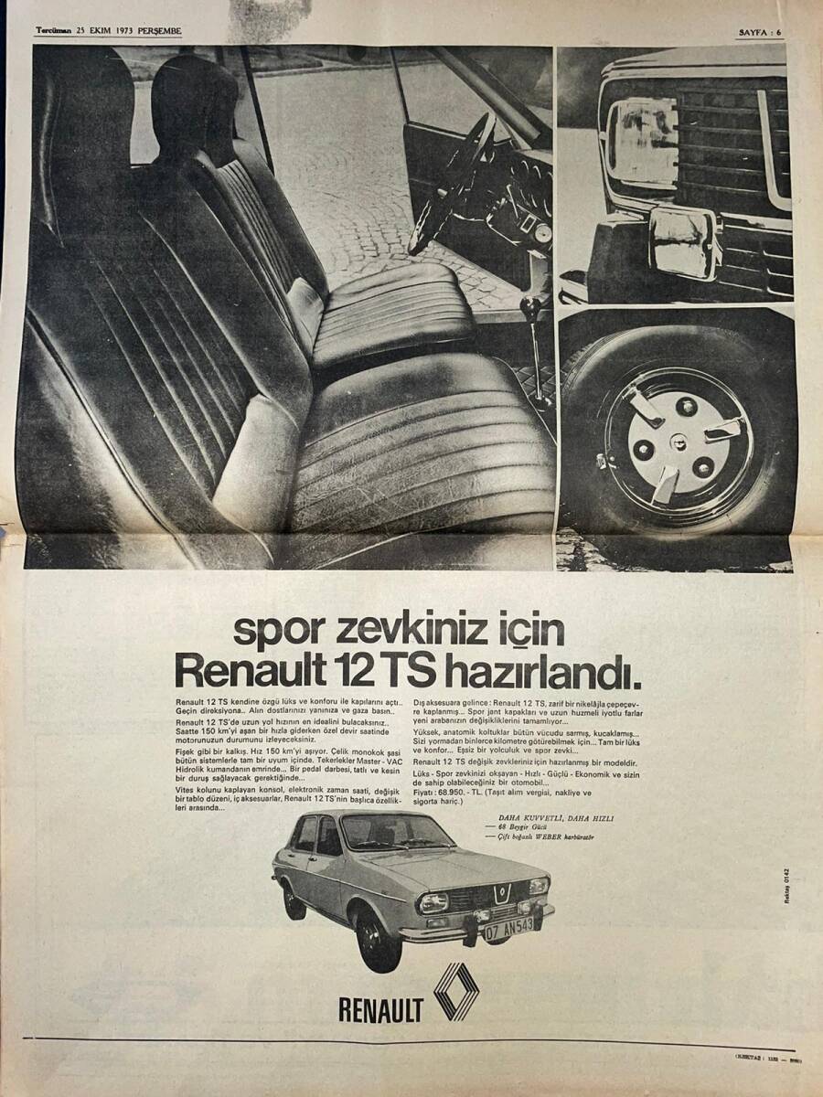 Tercüman Gazetesi 25 Ekim 1973 - Banu Ergüder Müebbet Hapse Mahkum Edildi - Spor Zevkiniz İçin Renault 12 TS Hazırlandı GZ141237 - 2