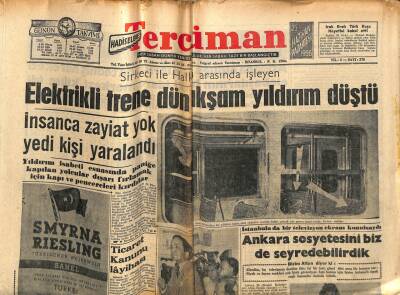 Tercüman Gazetesi 25 Haziran 1956 - Elektrikli Tren Yıldırım Düştü,Yaralılar Var GZ54005 - 1