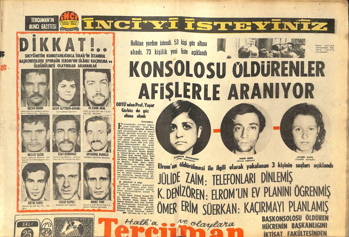 Tercüman Gazetesi 25 Mayıs 1971 - Konsolosu Öldürenler Afişlerle Aranıyor - Bingöl'den Deprem Geçti GZ144468 - 1