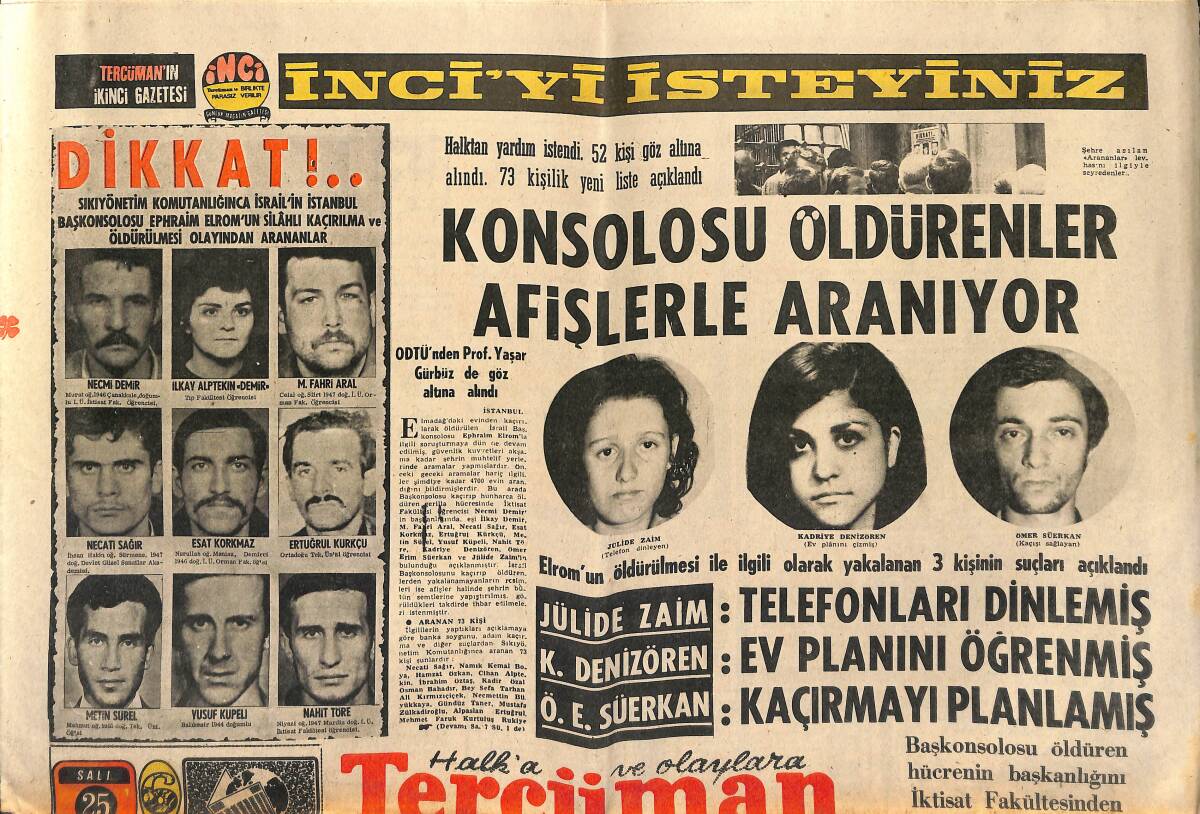 Tercüman Gazetesi 25 Mayıs 1971 - Sibel Ay'ın Duruşmasına Dün Devam Edildi - Gerillaların Doğu'ya Kayması Önlenecek GZ149499 - 1