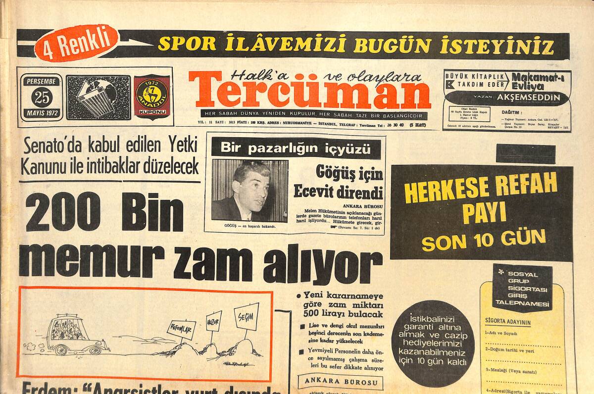 Tercüman Gazetesi 25 Mayıs 1972 - Nixon Moskovada 3 Anlaşma Birden Yaptı - TOKER Şimdi De Gecekonducuların Babası Olacak! GZ144656 - 1