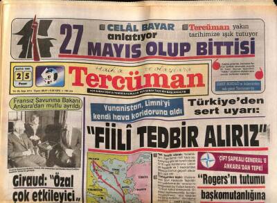 Tercüman Gazetesi 25 Mayıs 1986 - Atina Özalı Müttefiklere Şikayet Etti GZ70667 - 1