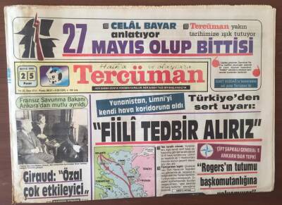 Tercüman Gazetesi 25 Mayıs 1986 - Yunanistan ,Limniyi Kendi Hava Koridoruna Aldı GZ6819 - 2
