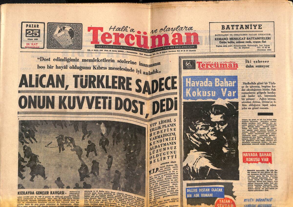 Tercüman Gazetesi 25 Nisan 1965 - Alican, Türklere Sadece Onun Kuvveti Dost, Dedi - Benzerlikle Şöhrete Ulaşanlar GZ140442 - 1